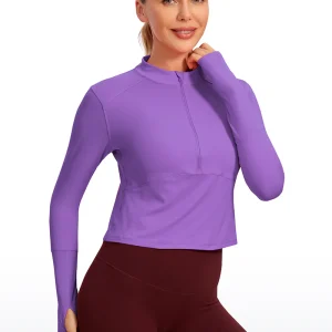 Brushed Half Zip Cropped Long Sleeve