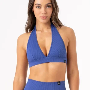 Rib Seamless Halter Sports Bra - Cobalt